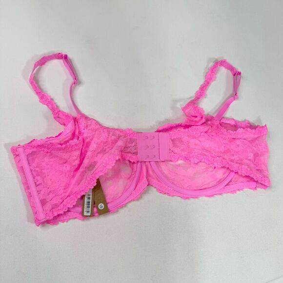 Skims Bra Womens 46DDD Hot Pink Stretch Lace Intimates Underwire Scoop New - Picture 6 of 8